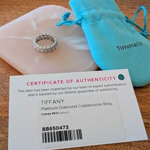 Tiffany & Co. Platinum Diamond Cobblestone ring with pouch, size 6